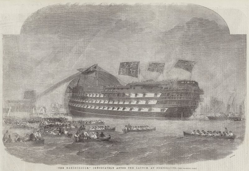 El Marlborough, inmediatamente después del lanzamiento, en Portsmouth de Edwin Weedon
