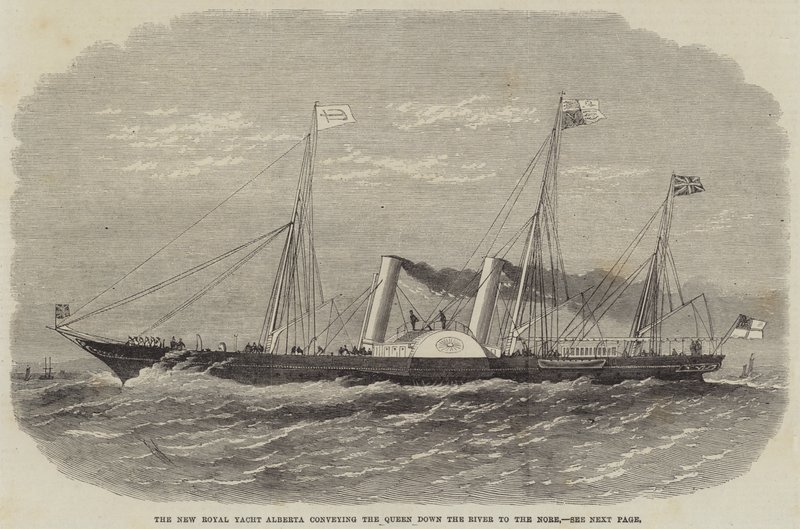 El nuevo yate real Alberta llevando a la reina por el río hasta el Nore de Edwin Weedon