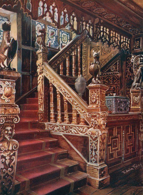 Escalera de roble tallada, Godinton de Edwin John Foley