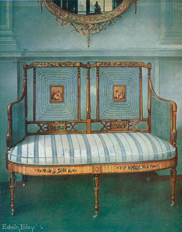 Sofá de madera pintada con caña de Edwin John Foley