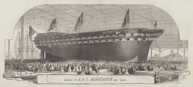 Lanzamiento del HMS Agamemnon, 90 cañones de Edwin Weedon