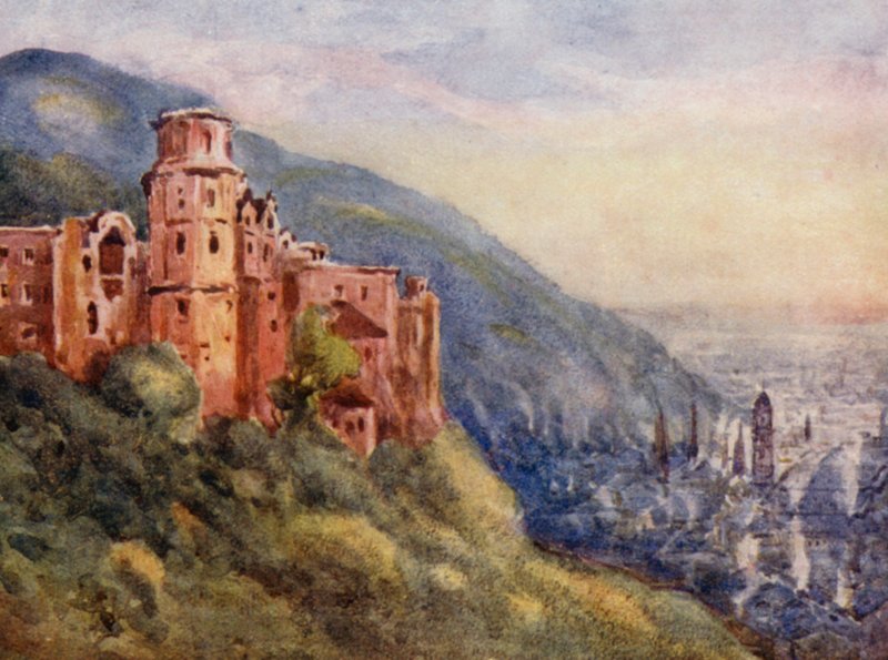 El Rin: El castillo de Heidelberg (litografía en color) de Effie Jardine