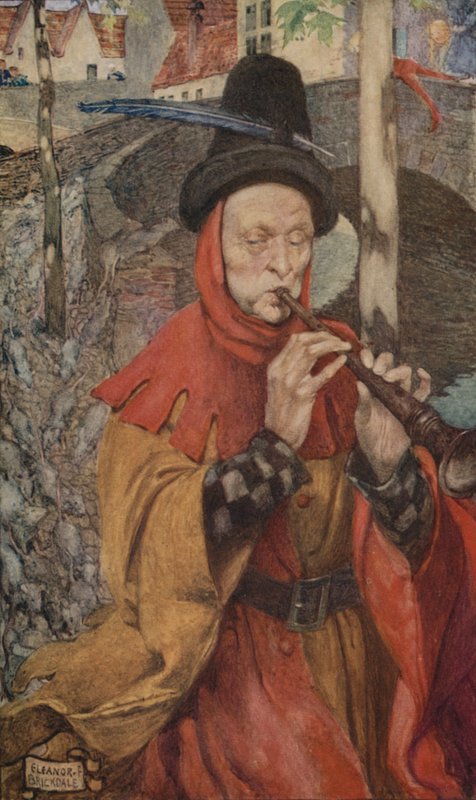 El flautista de Hamelín (litografía en color) de Eleanor Fortescue Brickdale