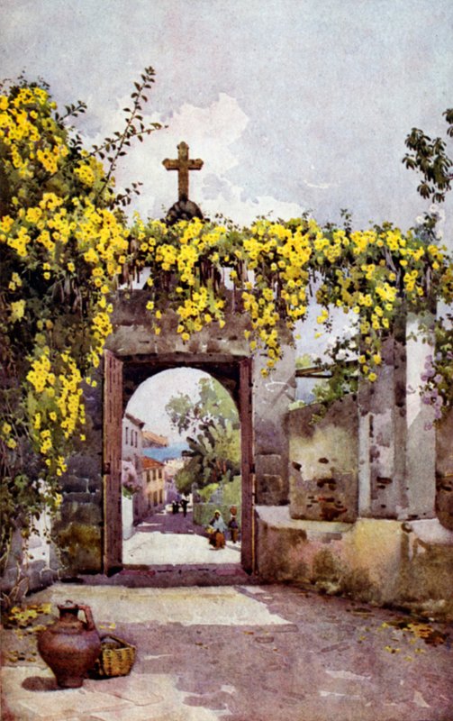 La puerta de una capilla (litografía en color) de Ella Du Cane