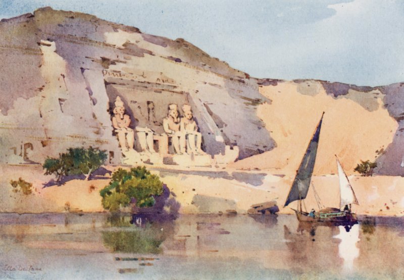 Abu Simbel (litografía en color) de Ella Du Cane
