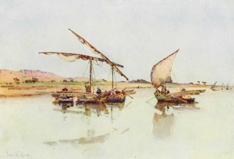 Barcos de pesca en el Nilo (litografía en color) de Ella Du Cane
