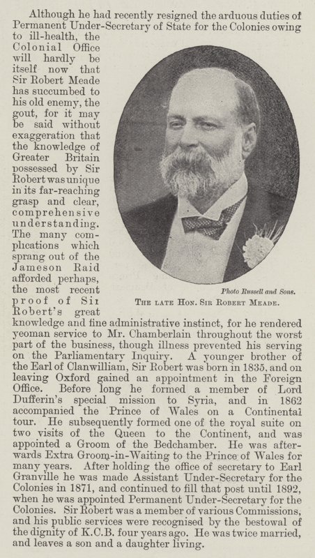 El difunto Honorable Sir Robert Meade de English Photographer