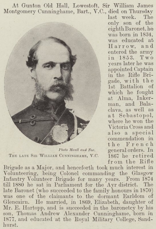 El difunto Sir William Cunninghame, VC de English Photographer
