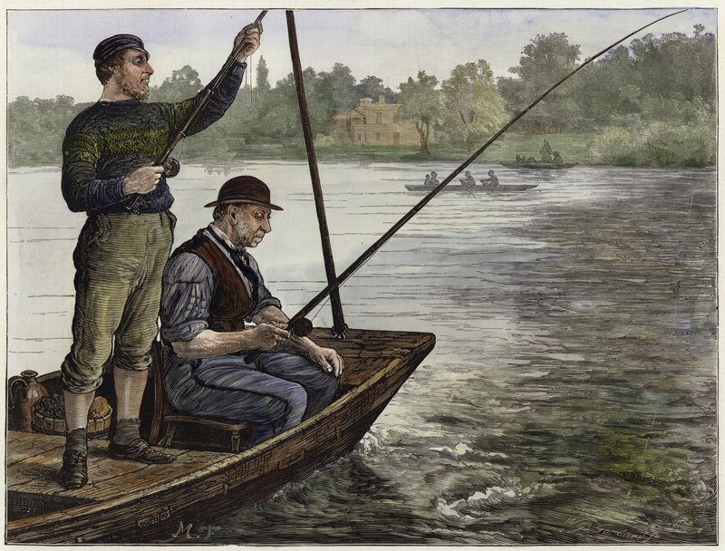 Un miembro de un club de pesca del Támesis de English School