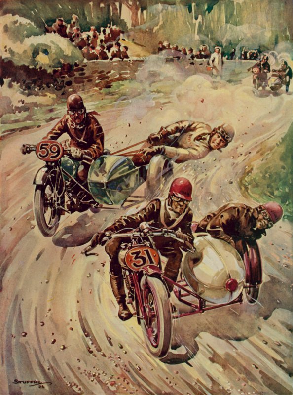 Un trofeo turístico de carrera en sidecar (litografía en color) de English School