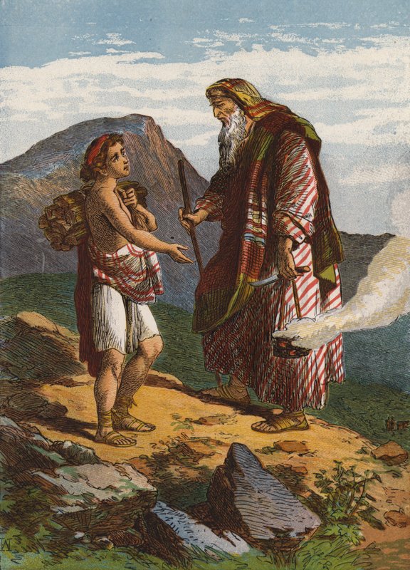 Abraham ofreciendo a Isaac (lito de color) de English School