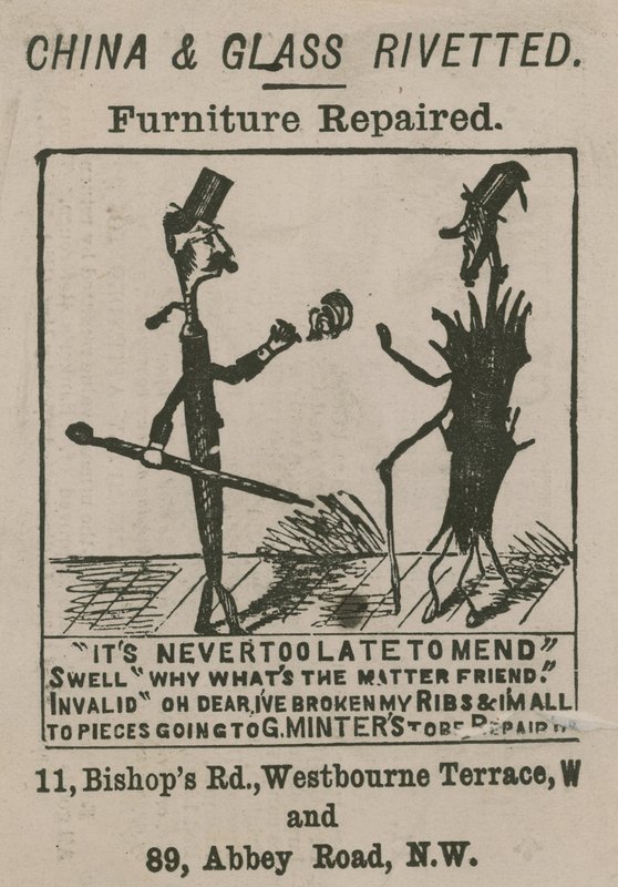 Anuncio de G Minter; caricatura de English School