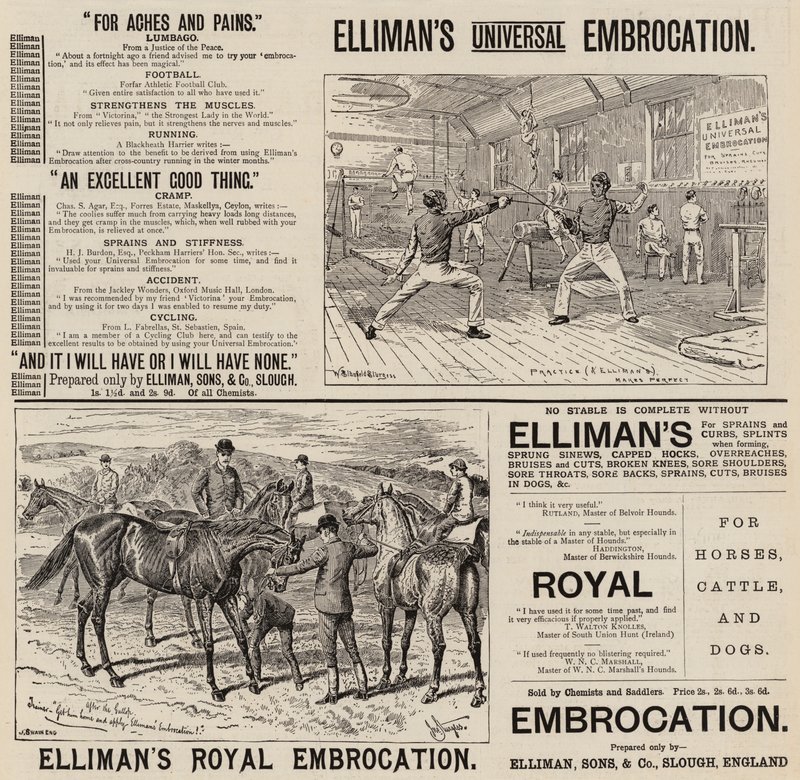 Anuncio, Embrocación de Elliman (grabado) de English School