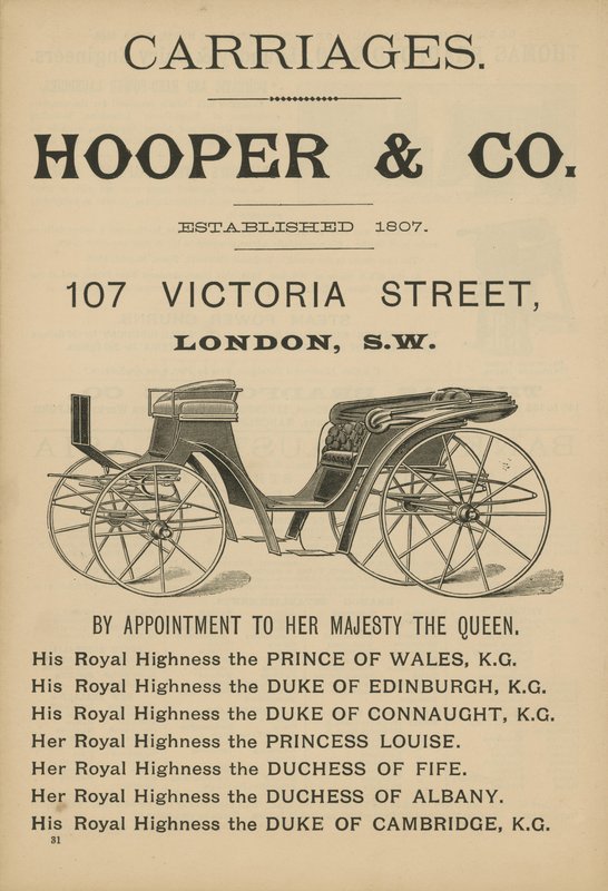 Anuncio de carruajes de Hooper & Co de English School
