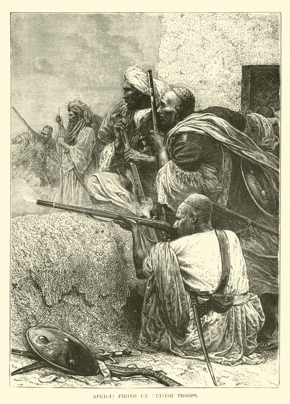 Afridis disparando a las tropas británicas de English School