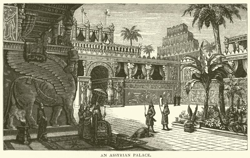 Un palacio asirio (grabado) de English School