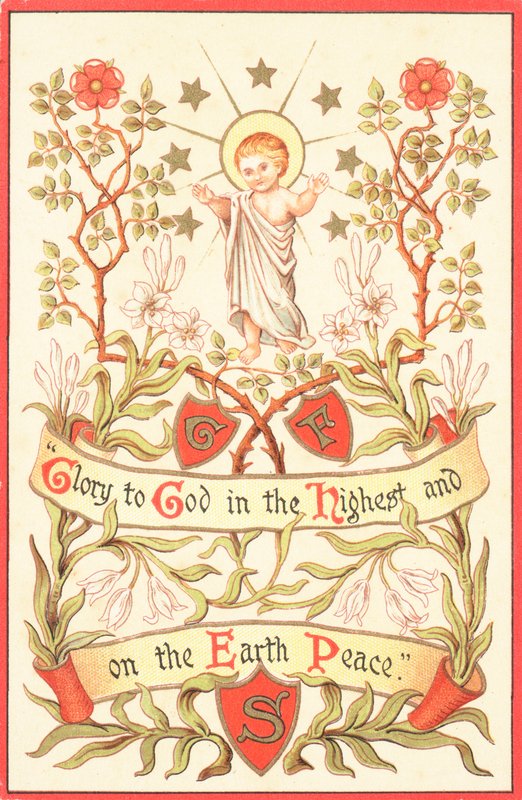 Ángel con los brazos levantados, Tarjeta de Navidad de English School