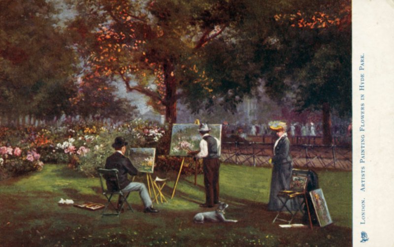 Artistas pintando flores en Hyde Park de English School