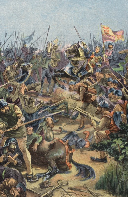 Batalla de Agincourt (litografía en color) de English School