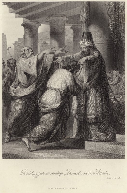 Belsasar invistiendo a Daniel con una cadena de English School