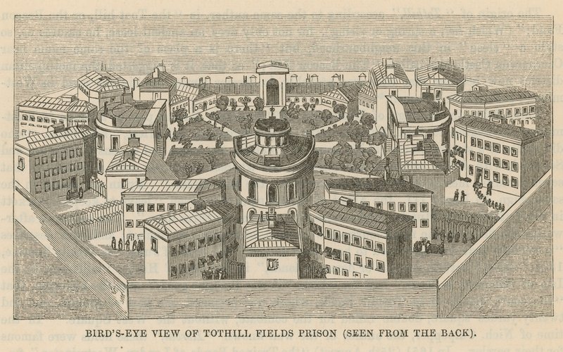 Vista aérea de la Prisión de Tothill Fields de English School