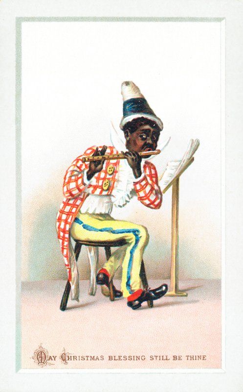 Hombre negro tocando Flauta, Tarjeta de Navidad de English School
