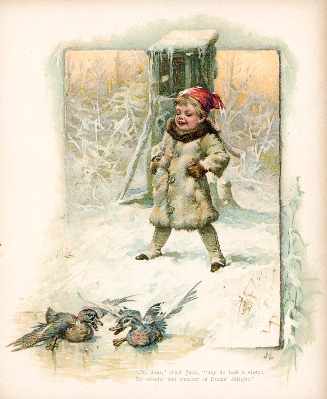 Niño observando patos en la nieve de English School