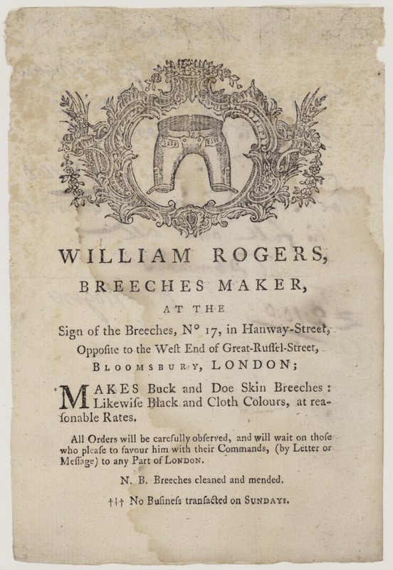 Fabricantes de calzones, William Rogers, tarjeta comercial de English School