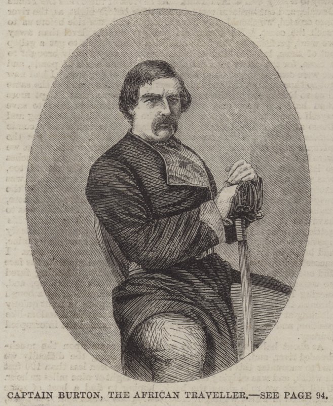 El Capitán Burton, el viajero africano (grabado) de English School
