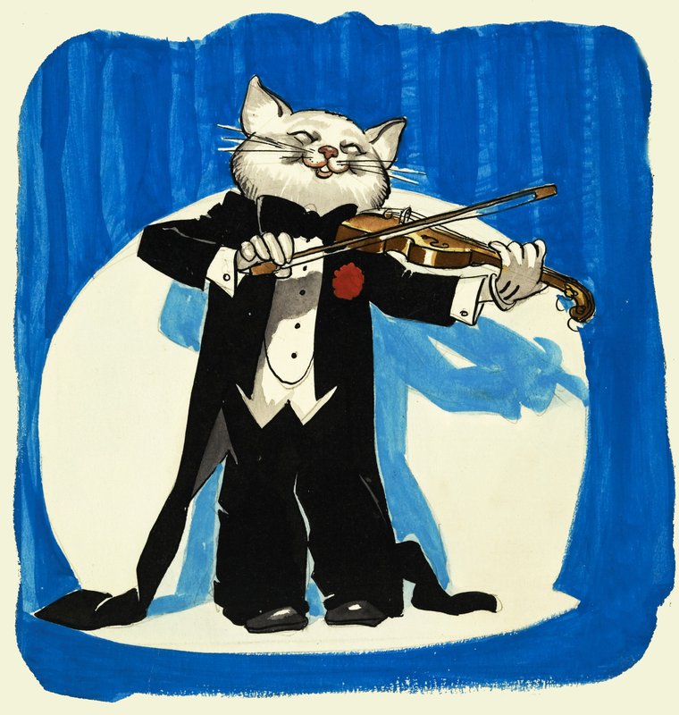 Gato en esmoquin tocando un violín de English School