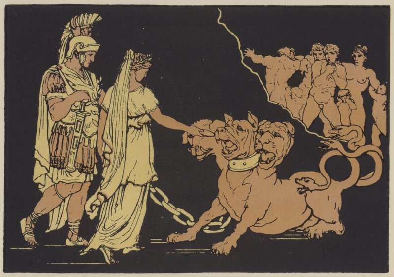 Cerberus (litografía en color) de English School