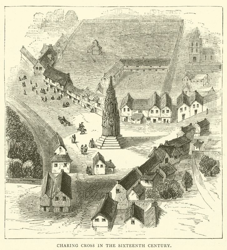 Charing Cross en el siglo XVI (grabado) de English School