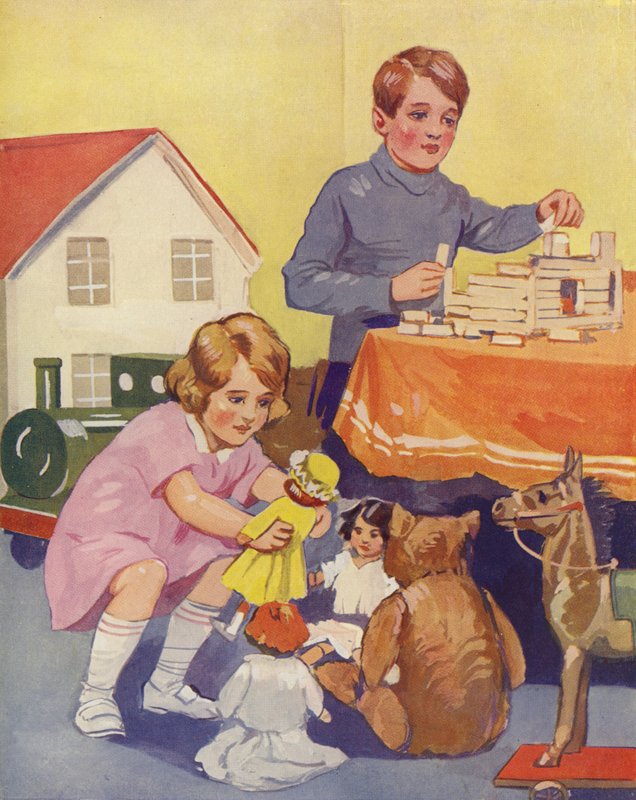 Niñas jugando (color litho) de English School