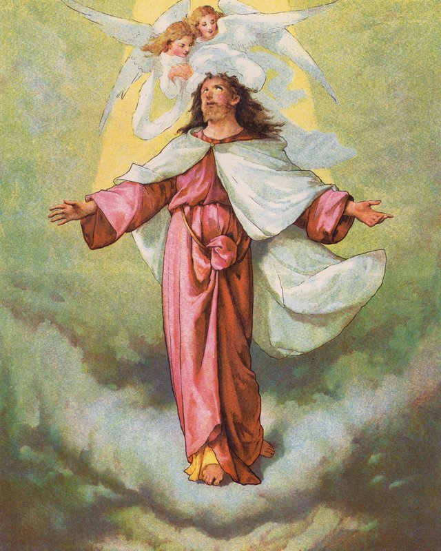 Cristo ascendiendo a los cielos (litografía en color) de English School