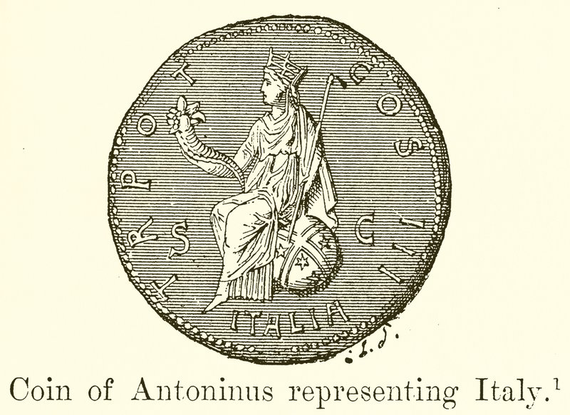 Moneda de Antonino representando Italia de English School