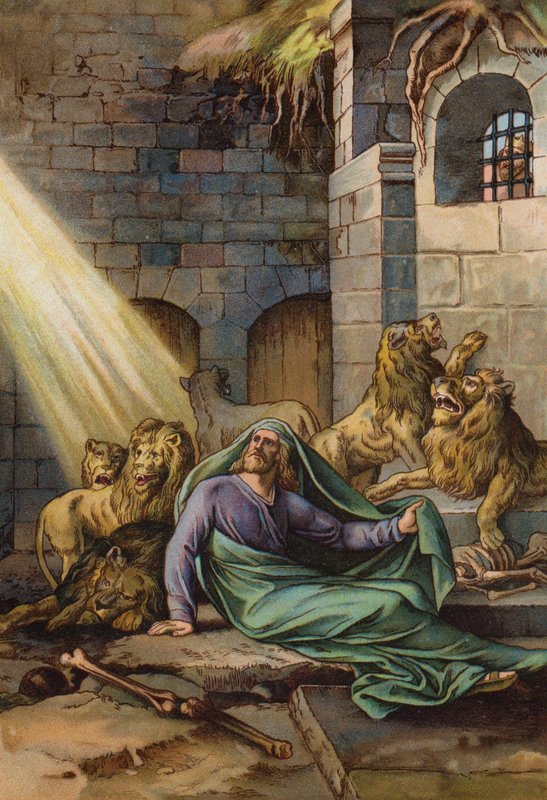 Daniel en el foso de los leones (chromolitho) de English School