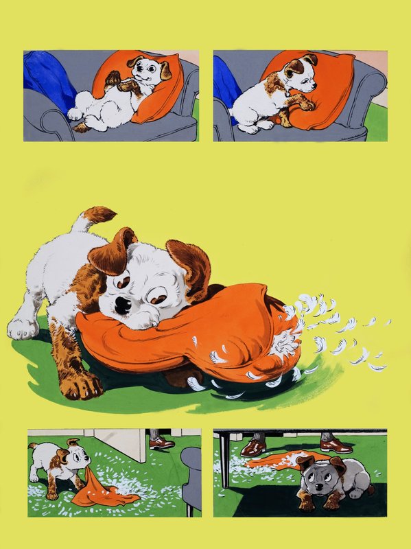 Perro masticando almohada de English School