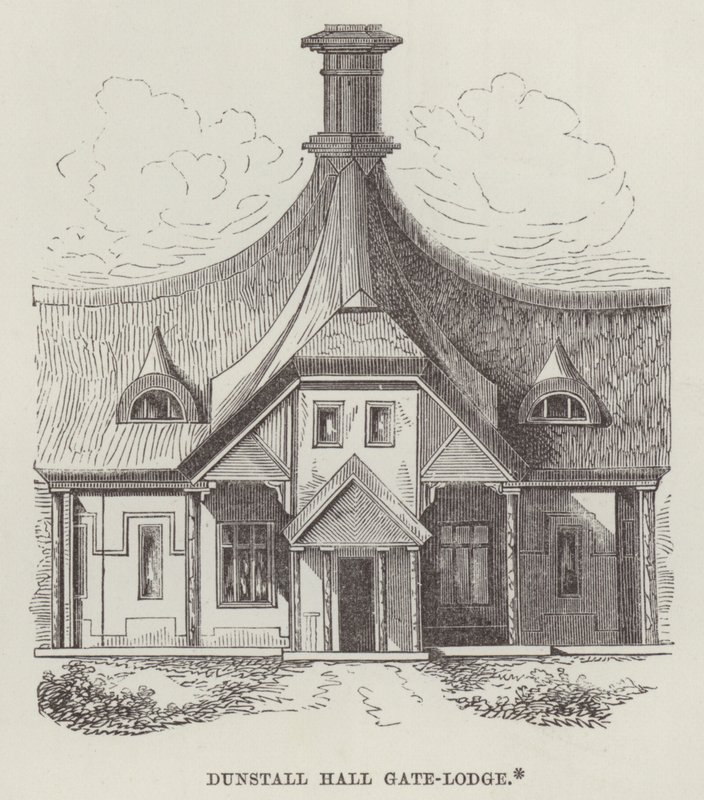Casa de la puerta de Dunstall Hall (grabado) de English School