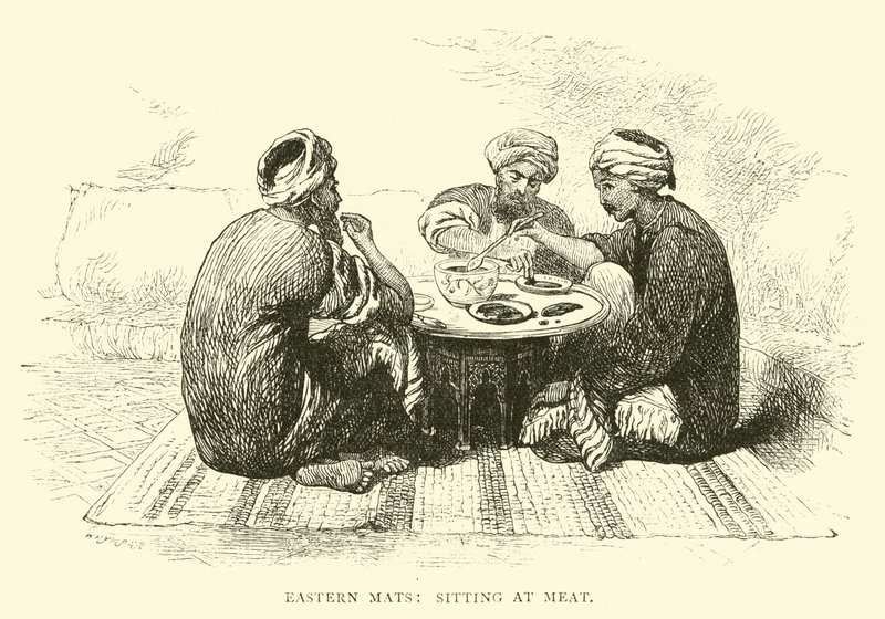 Esteras orientales, sentados a la mesa de English School