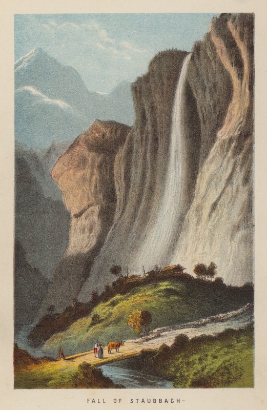 Caída de Staubbach (grabado coloreado) de English School