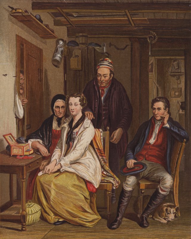 Familia en casa (litografía en color) de English School