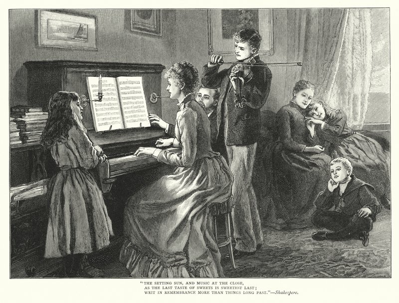 Familia tocando música juntos (grabado) de English School