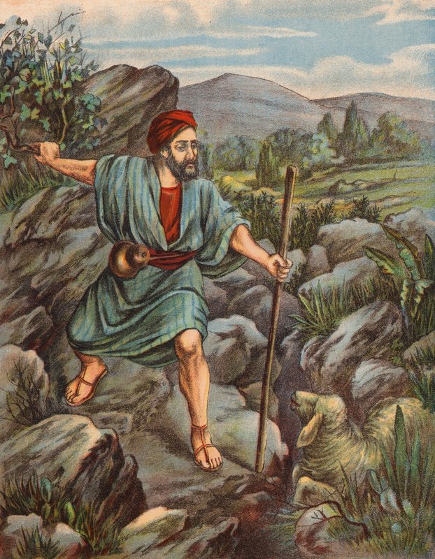 En busca de la oveja perdida (litografía en color) de English School