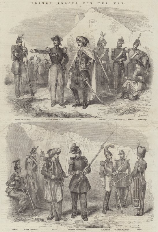 Tropas Francesas para la Guerra (grabado) de English School