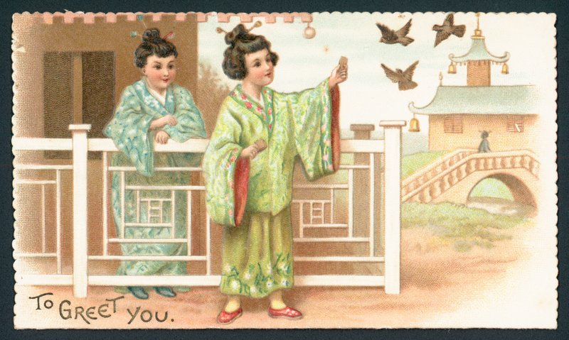 Geishas alimentando pájaros de English School