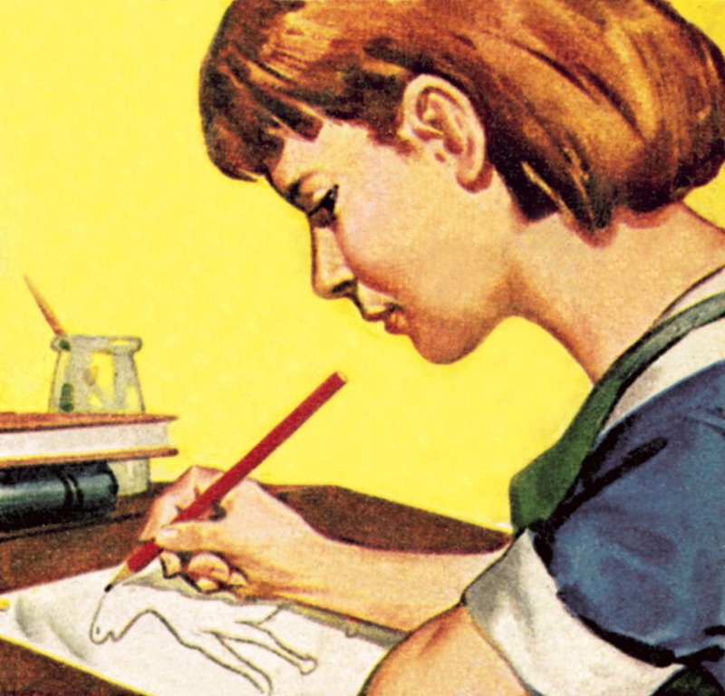 Niña dibujando con lápiz de plomo de English School