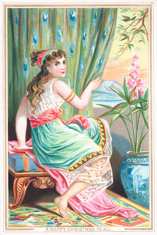 Niña sentada junto a la ventana, Tarjeta de Navidad de English School
