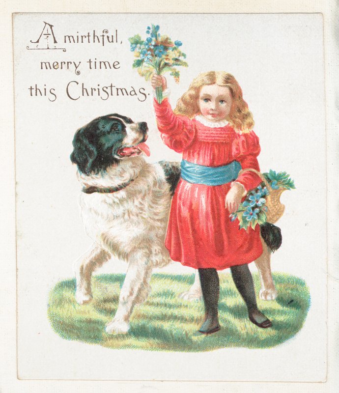 Niña molestando al perro con flores de English School