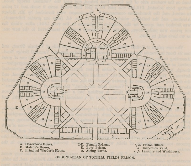 Plano del suelo de la prisión de Tothill Fields de English School