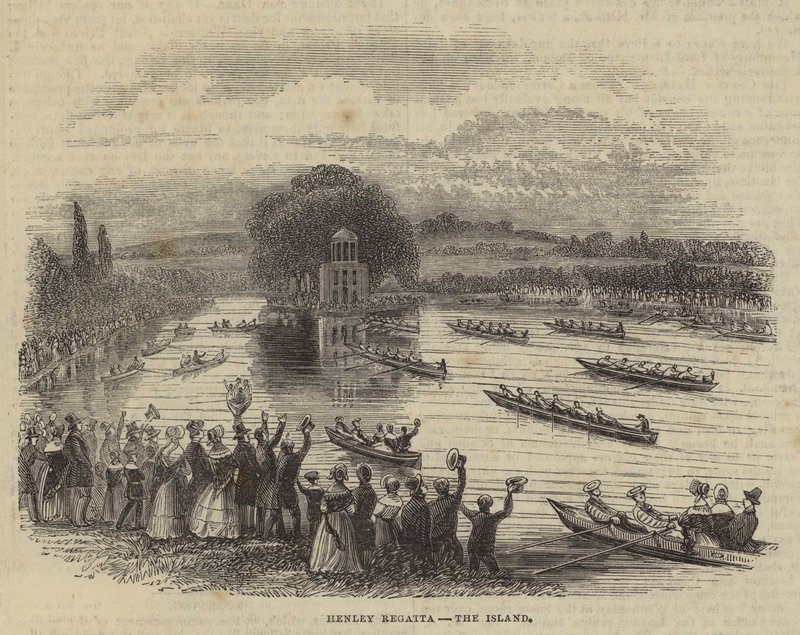 Regata de Henley, la Isla (grabado) de English School